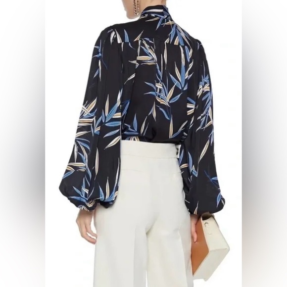 Equipment Cleone Tie Neck Black Printed Satin Blouse - Picture 8 of 10